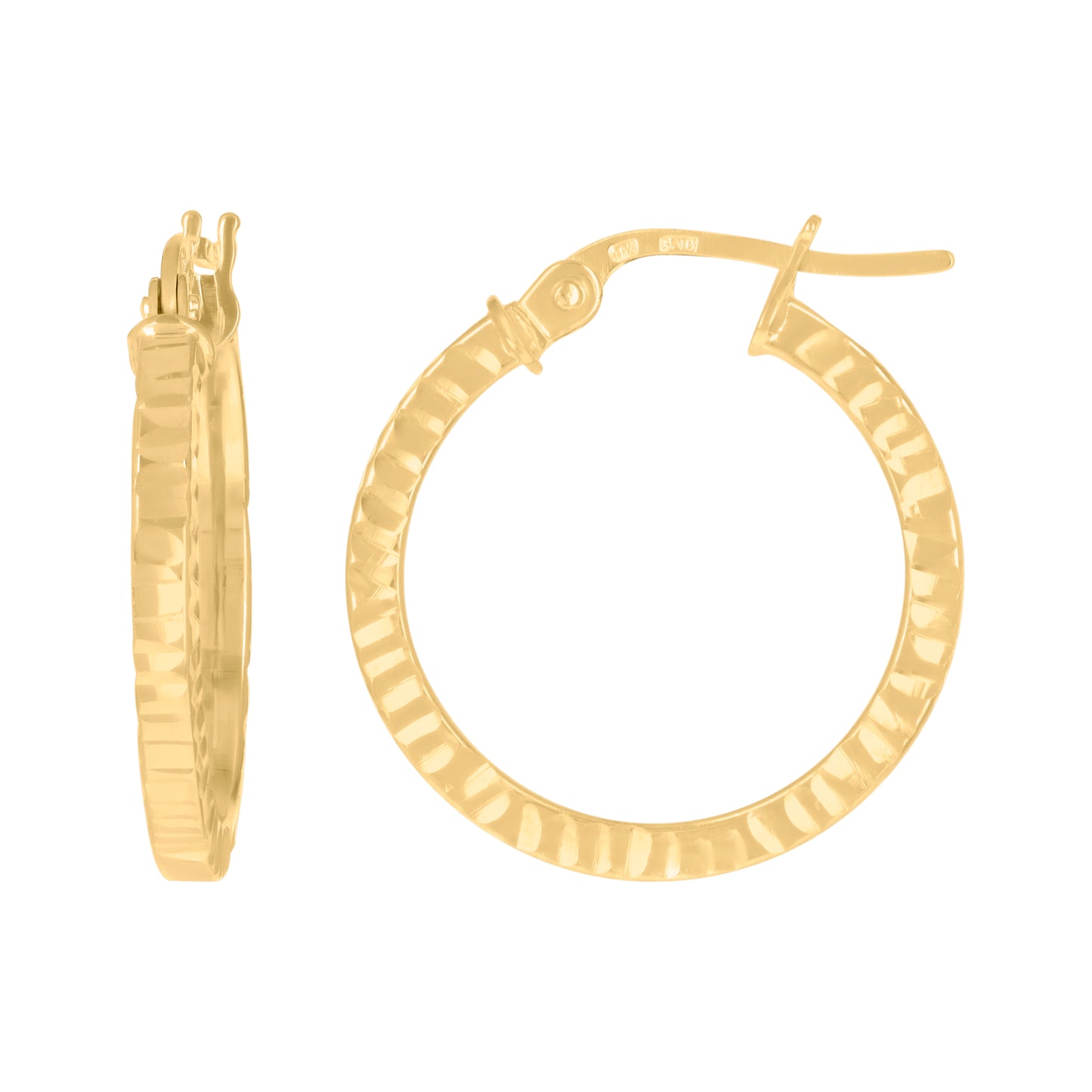 10K Yellow Gold Diamond-cut Womens Square Tube 2mm Hinged Hoops Huggies