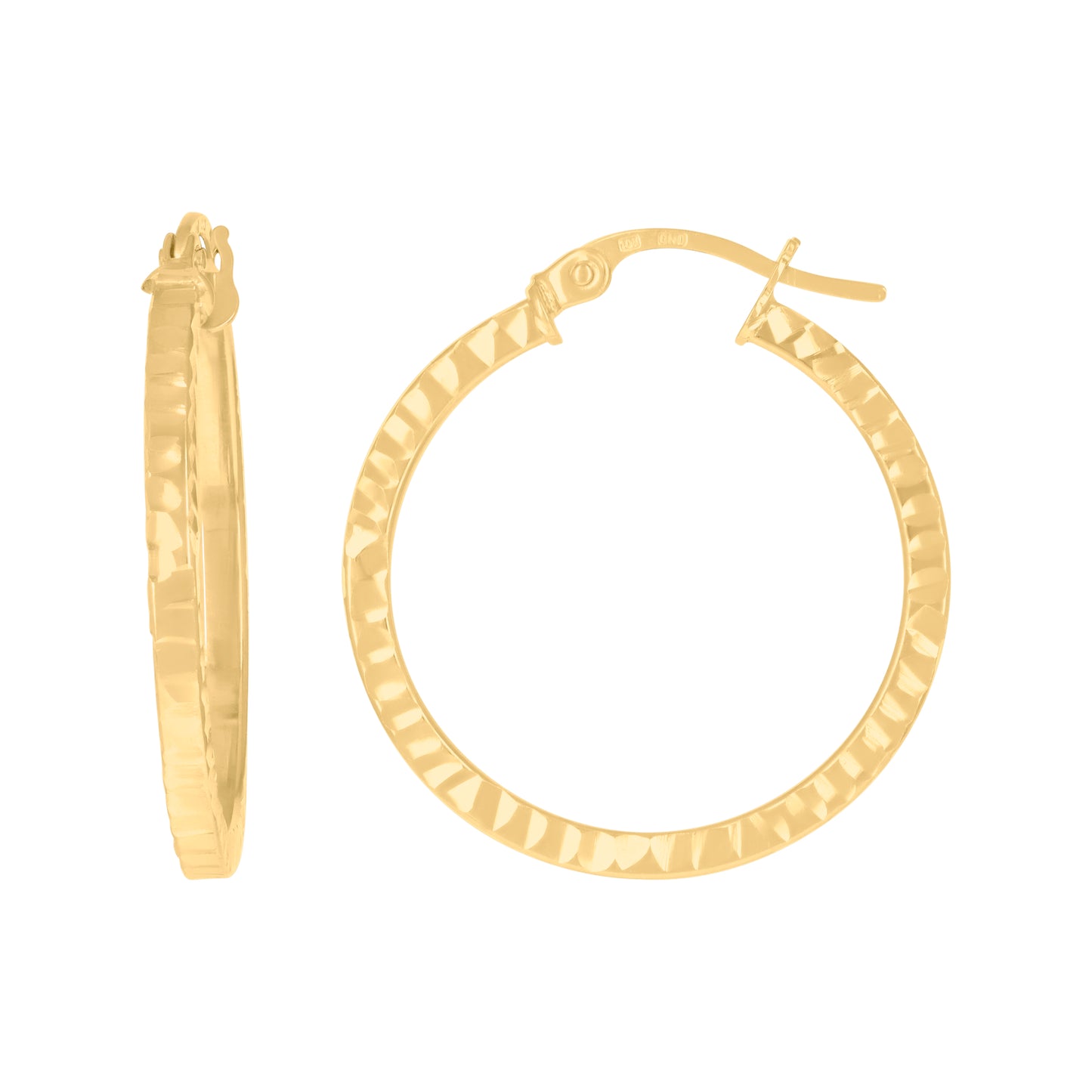 10K Yellow Gold Diamond-cut Womens Square Tube 2mm Hinged Hoops Huggies