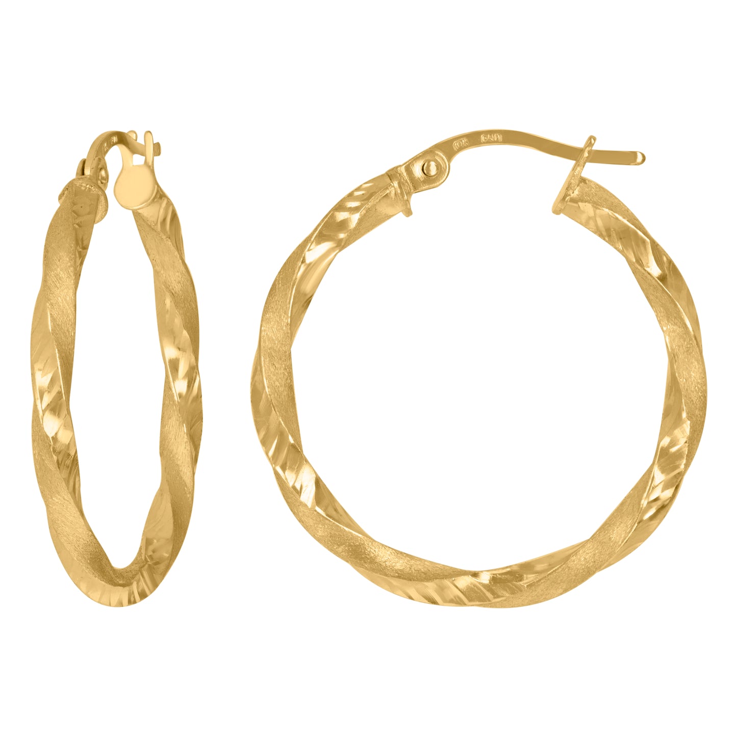 10K Yellow Gold Womens Twisted Tube Diamond-cut Brushed 2mm Hinged Hoops Huggies