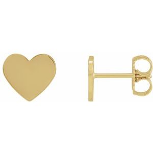 14K Yellow Gold 8 X 8 Mm Pair Friction Backs Polished Heart Stud Earrings