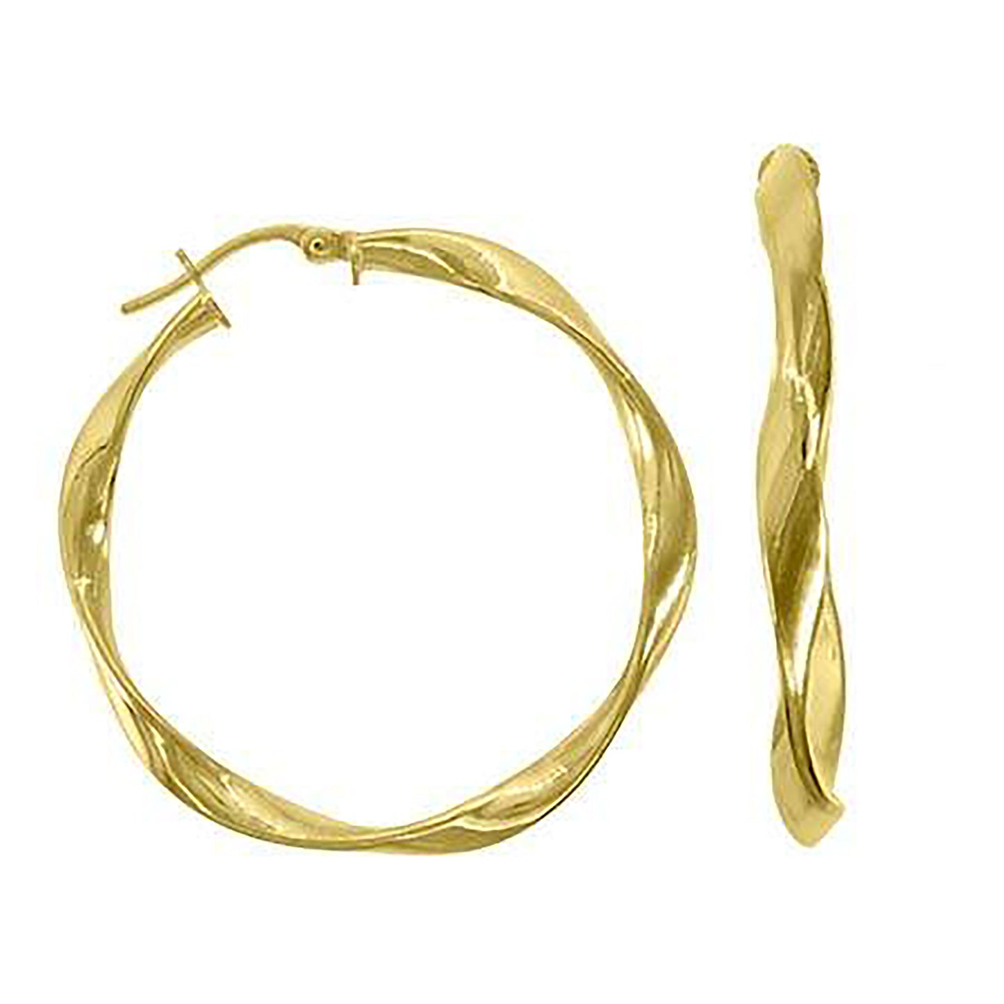 10K Yellow Gold Womens Polished Finish Twisted Hoop Earrings