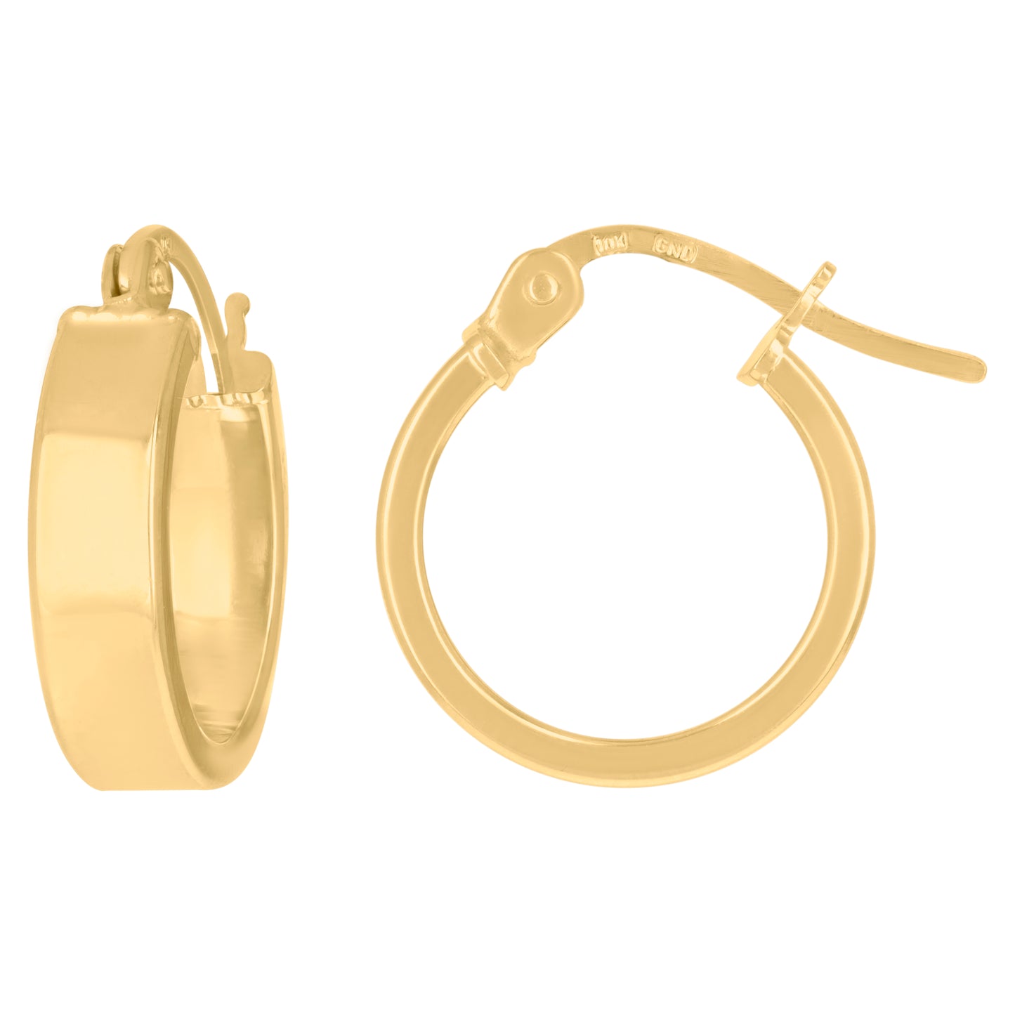 10K Yellow Gold Womens Polished Flat Square Tube Hoop Earrings