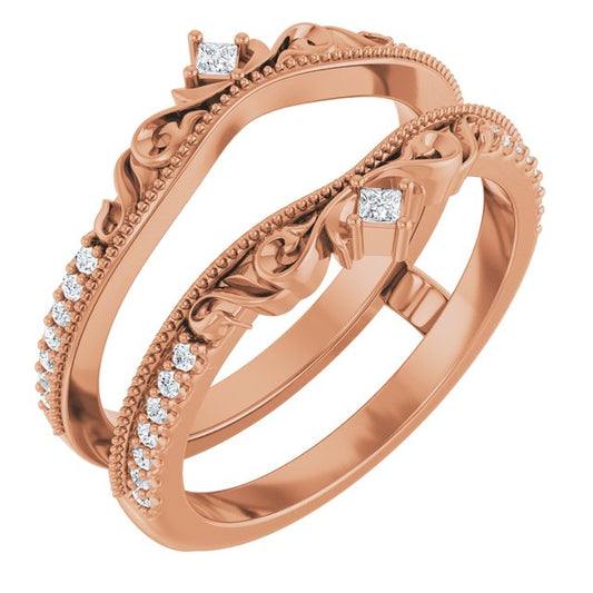 14K Rose Gold Square 1.5 X 1.5 Mm Polished 1/6 Ctw Natural Diamond Floral Ring Guard, Size 7