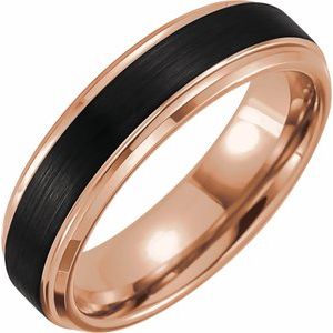18K Rose Gold PVD & Black PVD Tungsten 6 mm Beveled Stepped Edge Satin Band