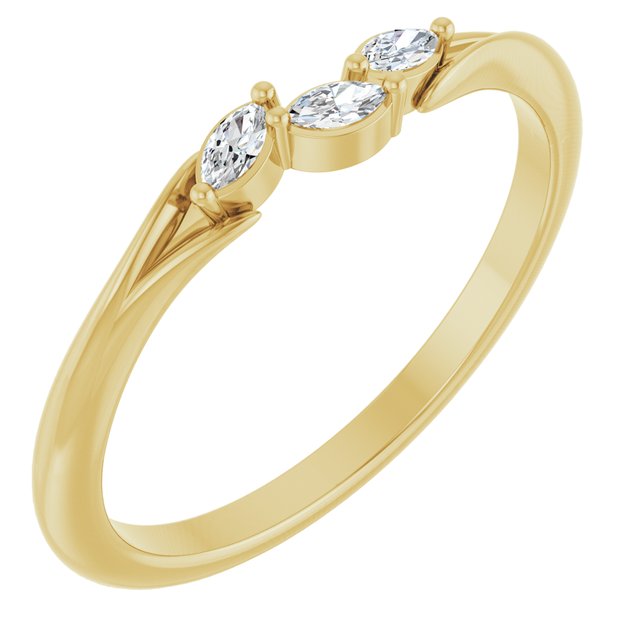 14K Yellow Gold Marquise 3 X 1.5 Mm Polished 1/10 Ctw Natural Diamond Nature Inspired Ring, Size 7