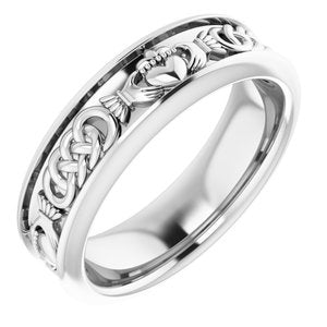 14K White Gold 5.5 Mm Polished Claddagh Band Size 7