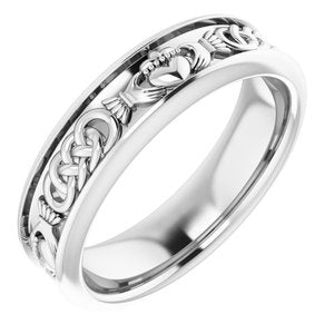 10K White Gold  5.5 Mm Polished Claddagh Band Size 9