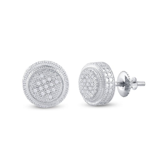 Sterling Silver Round Diamond 3D Circle Disk Earrings 1/20 Cttw