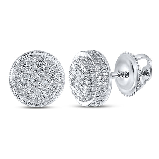 Sterling Silver Round Diamond Disk Circle Earrings 1/10 Cttw
