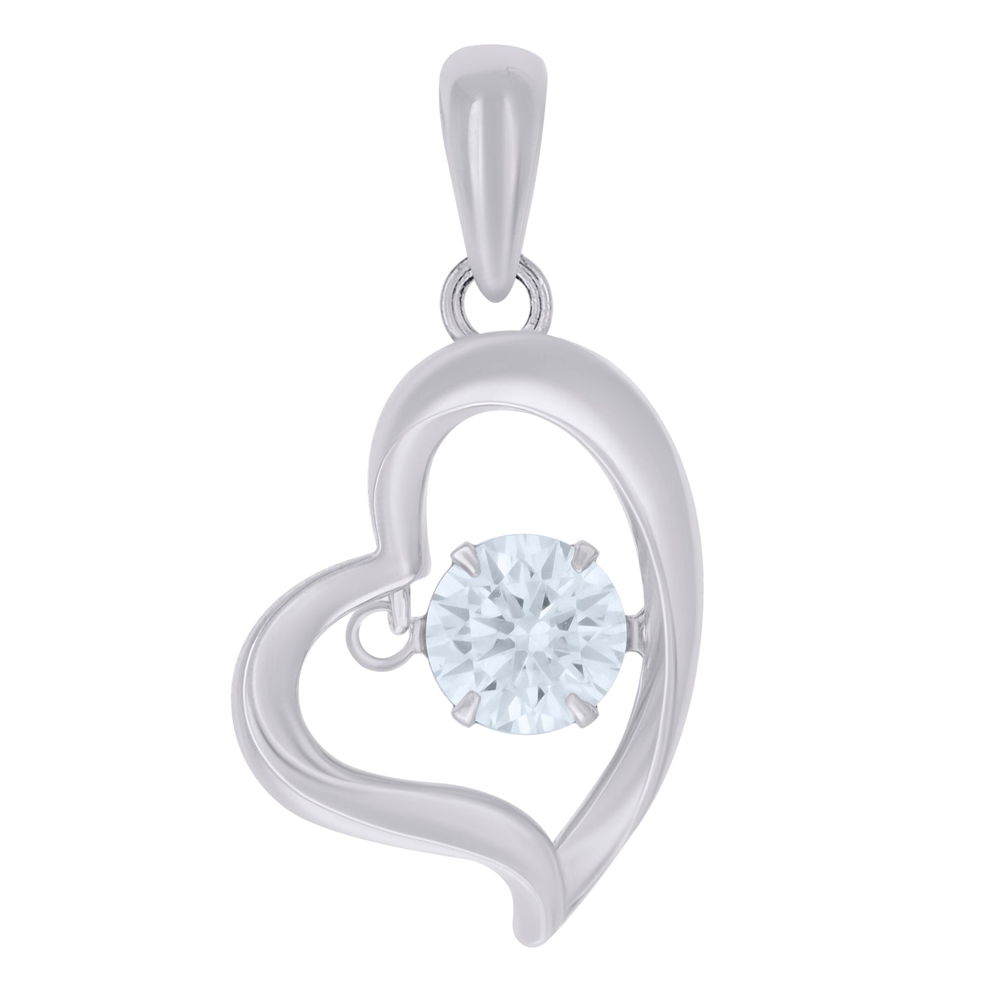 Sterling Silver Womens Cubic-Zirconia Heart Charm Pendant