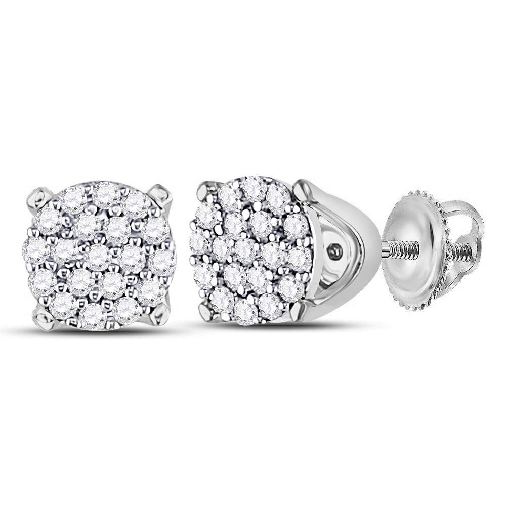 10K White Gold Womens Round Diamond Cluster Earrings 1/8 Cttw, Length: 0.19 In, Width: 0.19 In