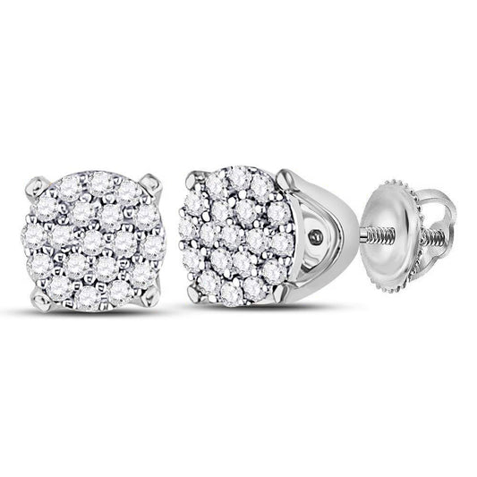 10K White Gold Womens Round Diamond Cluster Earrings 1/8 Cttw, Length: 0.19 In, Width: 0.19 In