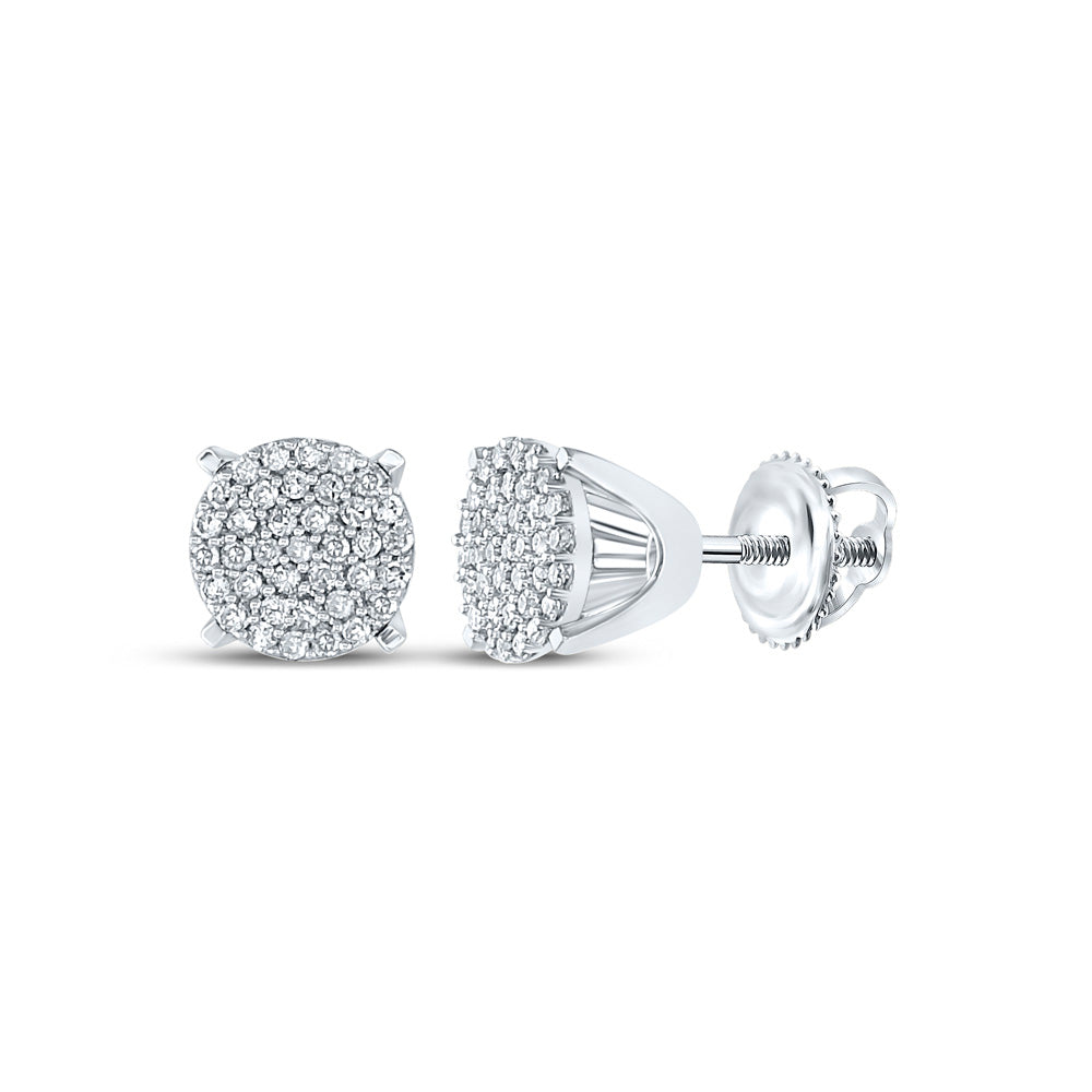 10K White Gold Womens Round Diamond Circle Cluster Earrings 1/4 Cttw, Length: 0.23 In, Width: 0.23 In
