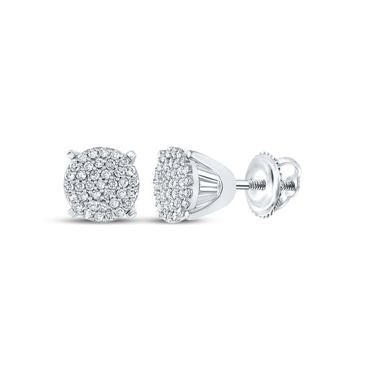 10K White Gold Womens Round Diamond Circle Cluster Earrings 1/4 Cttw, Length: 0.23 In, Width: 0.23 In