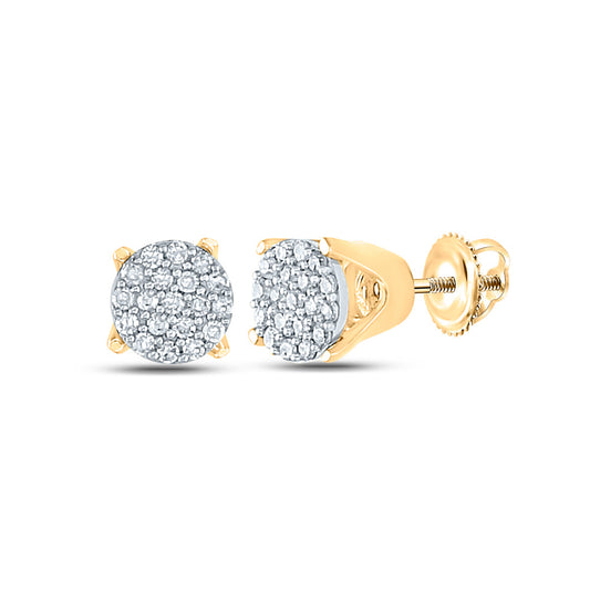 10K Yellow Gold Womens Round Diamond Cluster Earrings 1/8 Cttw, Length: 0.19 In, Width: 0.19 In