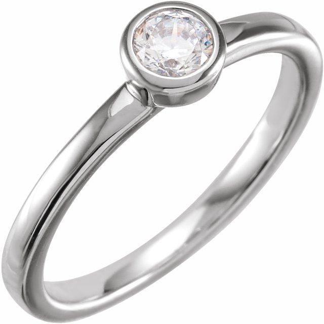 14K White Gold Round 4 Mm Polished 1/4 Ct Lab-Grown Diamond Bezel-Set Ring, Size 7