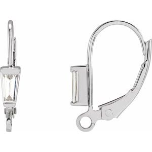 14K White Gold Tapered Baguette 15.3 X 11.3 Mm 4.25 X 2 X 1.5Mm Ghi Si2-Si3 1/10 Ct Natural Diamond Lever Back Earring Top
