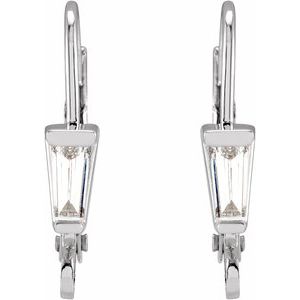 14K White Gold Tapered Baguette 15.3 X 11.3 Mm 4.25 X 2 X 1.5Mm Ghi Si2-Si3 1/10 Ct Natural Diamond Lever Back Earring Top