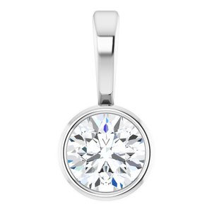 14K White Gold Round 3Mm G-H I1 1/10 Ct Natural Diamond Solitaire Bezel-Set Pendant
