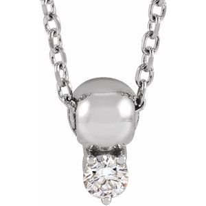14K White Gold Round 3.6Mm G-H I1 1/6 Ct Natural Diamond 3-Prong Half Bead Necklace, Length: 18 In