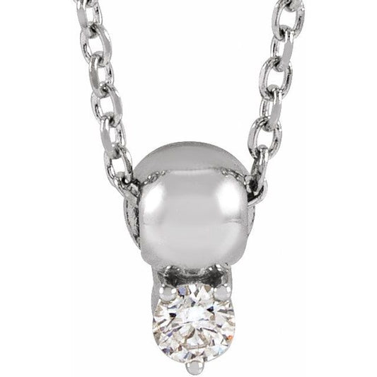 14K White Or Yellow Gold Round 2.5Mm I1, G-H 16-18 In Polished .06 Ct Natural Diamond 3-Prong Half Bead Necklace