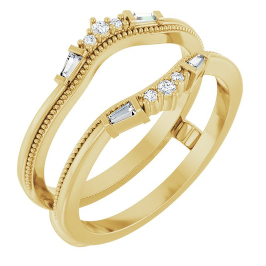 14K Yellow Gold Polished 1/10 Ctw Natural Diamond Art Deco Ring Guard, Size 7