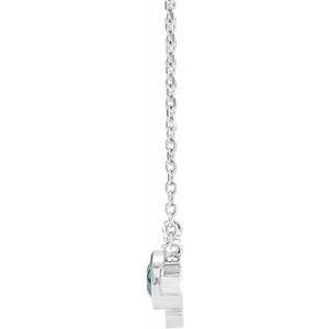 14K White Gold Round 4Mm G-H I1 Aquamarine And .03 Ctw Natural Diamond Art Deco Necklace, Length: 18 In
