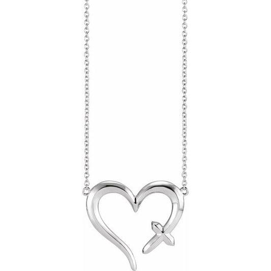 Sterling Silver 22 X 18.47 Mm 18 In Polished Knife-Edge Open Heart With Cross Necklace