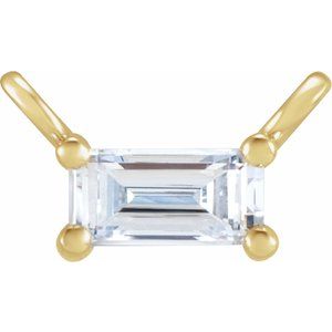 14K Yellow Gold Straight Baguette 4.5 X 2Mm Ghi Si2-Si3 1/8 Ct Natural Diamond 4-Prong Necklace Center