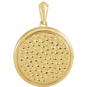 14K Yellow Gold 21.37 X 15 Mm Polished Hammer-Textured Disc Pendant
