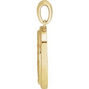 14K Yellow Gold 21.37 X 15 Mm Polished Hammer-Textured Disc Pendant