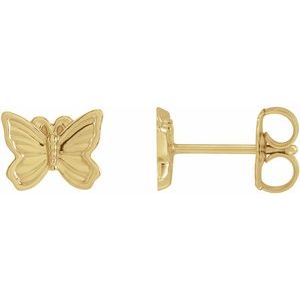 14K Yellow Gold 6.93 X 5.42 Mm Pair Friction Backs Included Polished Petite Butterfly Earrings