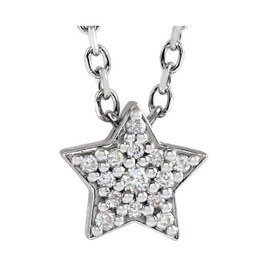 14K White Gold Round 1.3Mm I1, G-H 16-18 In Polished .04 Ctw Natural Diamond Star Necklace