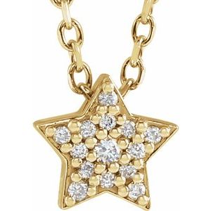 14K Yellow Gold Round 1.3Mm G-H I1 .04 Ctw Natural Diamond Star Necklace, Length: 18 In