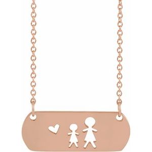 14K Rose Gold Mother-Daughter 21.5 X 8 Mm 18 In Polished Stick Figure Family Necklace