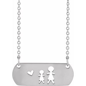 Sterling Silver Mother-Daughter 21.5 X 8 Mm 18 In Polished Stick Figure Family Necklace