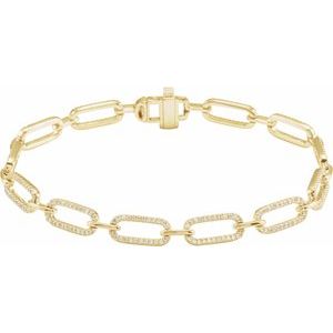 14K Yellow Gold Round .8Mm G-H I1 Natural Diamond Link Bracelet, Length: 7 In
