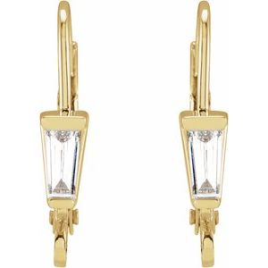 14K Yellow Gold Tapered Baguette 15.3 X 11.3 Mm 4.25 X 2 X 1.5Mm Ghi Si2-Si3 1/10 Ct Natural Diamond Lever Back Earring Top
