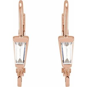 14K Rose Gold Tapered Baguette 15.3 X 11.3 Mm 4.25 X 2 X 1.5Mm Ghi Si2-Si3 1/10 Ct Natural Diamond Lever Back Earring Top