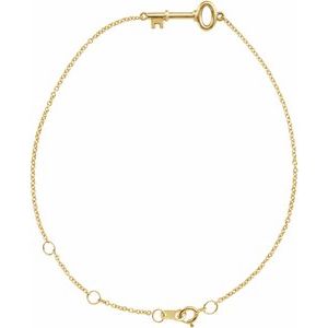 14K Yellow Gold 18.5 X 6.5 Mm 6 1/2-7 1/2 In Polished Petite Key Bracelet