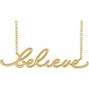 14K Yellow Gold 35.32 X 8.25 Mm 18 In Polished "Believe" Necklace