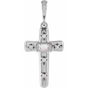 14K White Gold Straight Baguette 3.25 X 2Mm Ghi Si2-Si3 1/8 Ctw Natural Diamond Cross Pendant