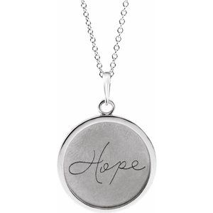 Sterling Silver Hope 26.34 X 18 Mm 16-18 In Polished "Hope" Engraved Necklace