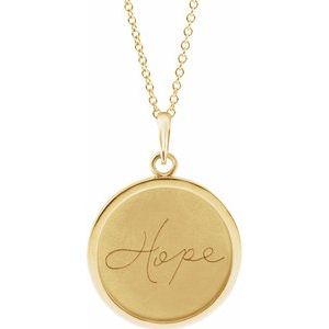 14K Yellow Gold Hope 26.34 X 18 Mm 16-18 In Polished "Hope" Engraved Necklace