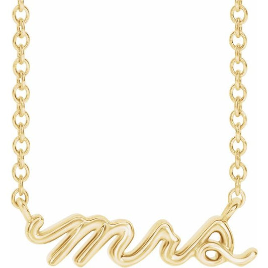 14K Yellow Or White Gold 15 X 4.47 Mm 18 In Polished "Mrs" Necklace