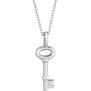 Sterling Silver 20 X 6.5 Mm 16-18 In Polished Key Necklace