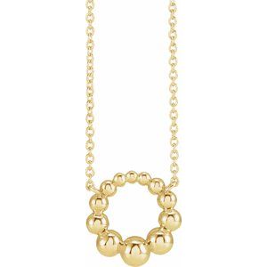 14K Yellow Gold 12 X 12 Mm 18 In Polished Beaded Circle Necklace