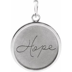 14K White Gold Hope 26.34 X 18 Mm Polished "Hope" Engraved Pendant