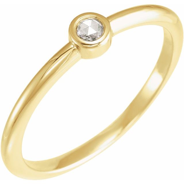 14K Yellow Gold Round 4 Mm Polished 1/5 Ct Natural Diamond Solitaire Rose-Cut Stackable Ring, Size 7