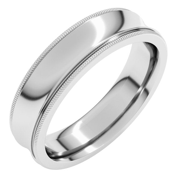 14K White Gold Standard Weight Milgrain Concave Comfort Fit With Edge Band